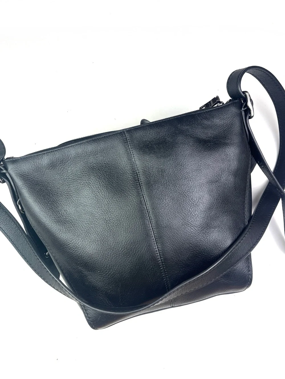 Coach Dufflette Black Leather Adjustable Buckle Strap Shoulder Bag 21377